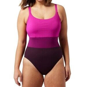 NWT Athleta Coastline One Piece Swimsuit Fuchsia Magenta Colorblock Size Large